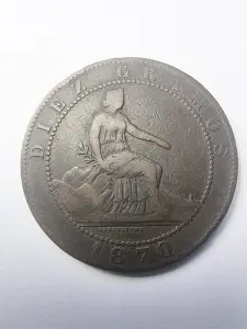 Moneda Spania - Guvern Provizoriu - 10 Centimos 1870 - Img 2