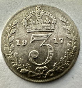 REGATUL UNIT. - GEORGE V . -3 PENCE 1917. - ARGINT 0.925. - Img 2