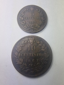 Set Monede - 5 & 10 Centesimi 1867 – Regatul Italiei, Vittorio Emanuele II - Img 2