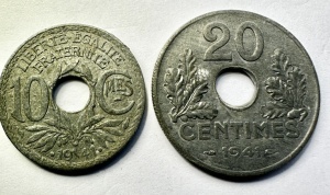 Set Monede Franta - Ocupatie Germana - 10/20 Centimes 1941