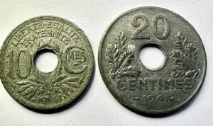 Set Monede Franta - Ocupatie Germana - 10/20 Centimes 1941