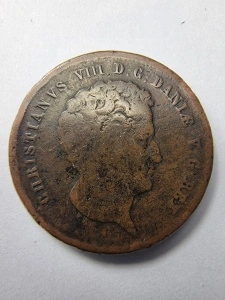 🪙 1 Rigsbankskilling ( RBS ) 1843 – Danemarca – Regele Christian al VIII-lea