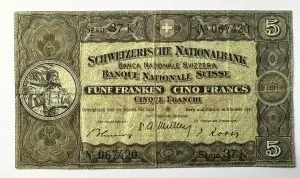 Bancnota Elvetie - 5 Francs 1947