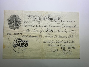 Bancnotă rară de 5 lire 1951 🇬🇧