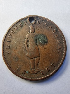 Jeton original Quebec Bank Token – Half Penny, anul 1852, emis pentru circulație în Provincia Canada. - Img 1