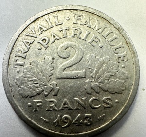 Lot Monede Franta - 50 Centimes / 1 Franc / 2 Francs 1943 - Img 5
