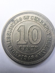 Moneda Coloniala - Malaya - George V - 10 Cents 1948