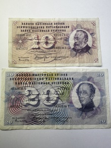 Set Bancnote - Elvetia - 10/20 Francs ( 1963-1965 )