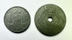 Set Monede - Belgia - Ocupatie Germana - 25 Centimes + 1 Franc 1942