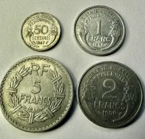 SET MONEDE FRANTA - 50 Centimes / 1/2/ 5 Francs ( 1946-1957 )