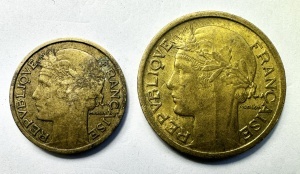 Set Monede Franta - 50 Centimes + 1 Franc 1937-1939 - Img 2