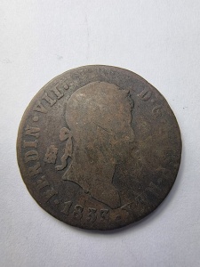 Spania- 8 Maravedis 1833 – Regele Ferdinand VII - Img 1