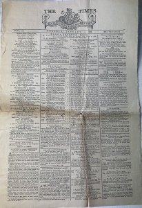 Ziar Istoric - Marea Britanie – „The Times”, 1 ianuarie 1788, din timpul regelui George al III-lea - raritate absoluta .