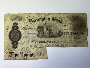 Bancnota Istorica -Darlington Bank, Backhouse & Co. – 5 Lire, 1823