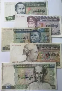 Bancnote Burna - Set complet - 15/35/45/75/90 Kyats ( 1985-1987 )