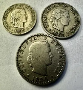 ELVETIA - 5/10/20 RAPPEN ( 1882-1888 )