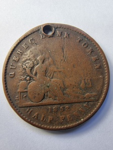 Jeton original Quebec Bank Token – Half Penny, anul 1852, emis pentru circulație în Provincia Canada. - Img 2
