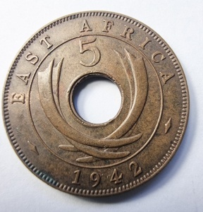 Moneda Africa de Est Britanica - George VI - 5 Cents 1942