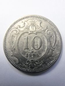 Moneda Austro-Ungaria - Franz Joseph I - 10 Haller 1894 - Img 2