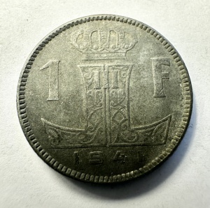 Moneda Belgia - Ocupatie Germana - Leopol III - 1 Franc 1941