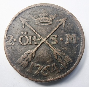 Moneda Mare Suedia - Adolphus Frederick - 2 Ore 1764