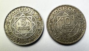 Moneda Maroc - Protectorat Francez - Mohammed V - Set 5/10 Francs 1947-1951