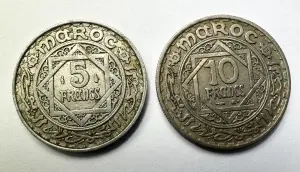 Moneda Maroc - Protectorat Francez - Mohammed V - Set 5/10 Francs 1947-1951