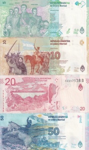 Set Bancnote - Argentina - 5/10/20/50 Pesos 2015-2019 - Img 2