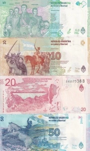 Set Bancnote - Argentina - 5/10/20/50 Pesos 2015-2019 - Img 2