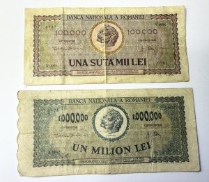 Set Bancnote Regaliste - Romania - 100.000 / 1.000.000 lei 1947