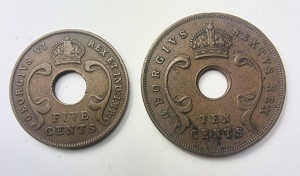 Set Monede - Africa de Est Britanica - George VI - 5/10 Cents ( 1941-1950 )