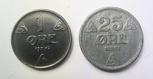 Set Monede Norvegia - Ocupatie Germana - 1/25 Ore ( 1942-1943 )