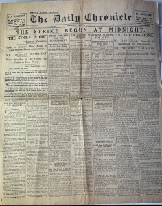 Ziar Istoric - Anglia - The Daily Chronicle – 4 mai 1926 (Special Strike Number) Titlu principal: „The Strike Begun at Midnight” Eveniment relatat: Greva Generală din Marea Britanie (1926)