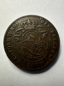 🪙 Belgia – 2 Centimes 1874 – Leopold II - Img 1