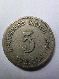 5 Pfennig 1875 – Deutsches Reich ( Imperiul German ) – Împărat Wilhelm I
