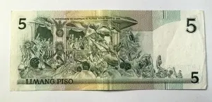 Bancnota Filipine - 5 Piso ( 1987-1999 ) - Img 2