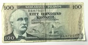 Bancnota Islanda - 100 Kronur 1961