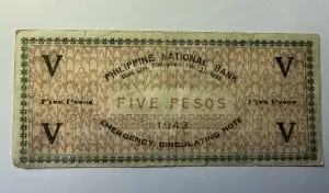 Bancnotă rară Filipine – 5 Pesos 1943 (Iloilo Emergency Note) - Img 2