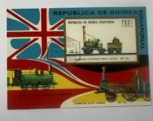 Bloc filatelic Guineea Ecuatorială – Locomotive istorice – 250+50 Ptas