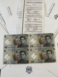 Coala speciala de 4 bancnote cu valoare nominala 20 lei + certificat semnat Isarescu si Nitu .