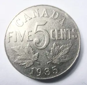Moneda Canada - George V - 5 Cents 1935