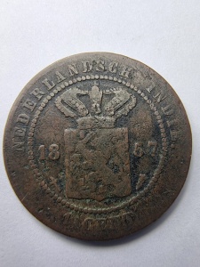 Monedă colonială – Netherlands East Indies ( Indiile Olandeze ) – 1 Cent 1857 - William III - Img 1
