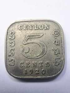 Moneda Coloniala - Ceylon - George V - 5 Cents 1920