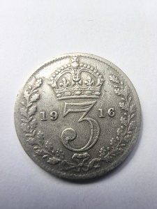 Regatul Unit - George V - 3 Pence 1916 - Argint 0.925 - Img 1