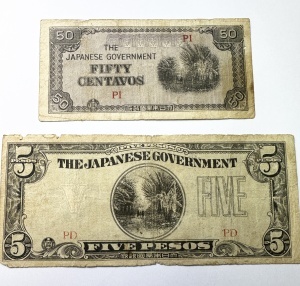 Set Bancnote - Filipine - Ocupatie Japoneza - 50 Centavos + 5 Pesos ( 1942-1945 )