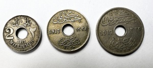 Set Monede Egipt - Hussein Kamel - 2/5/10 Millimes 1917