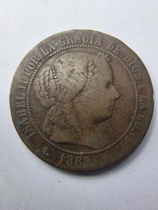 Spania - 1868 – Regina Isabella II – 5 Céntimos de Escudo