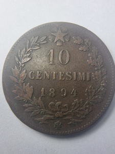 🇮🇹 10 Centesimi 1894 – Regatul Italiei, Regele Umberto I - Img 2