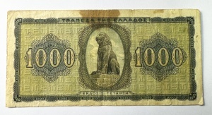 Bancnota - Grecia - 1000 Drahme 1942 - emisa în timpul ocupației germane și italiene din Al Doilea Război Mondial. - Img 2