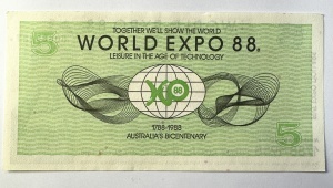 Bancnota - World Expo 88 (Australia, Brisbane) - 5 Expo Follars - Img 2